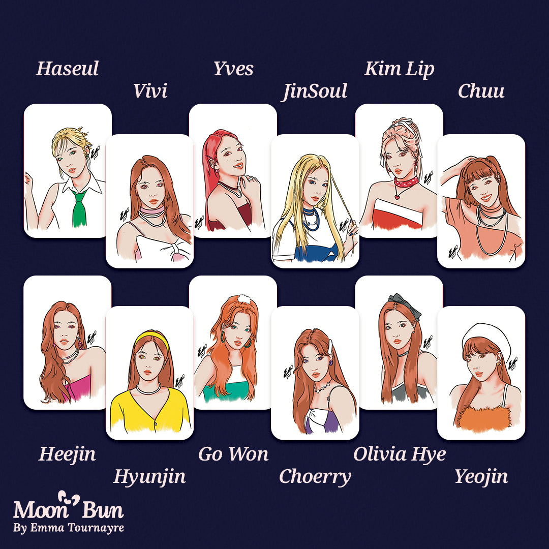 Picture of the LOONA Butterfly photocards on a blue background